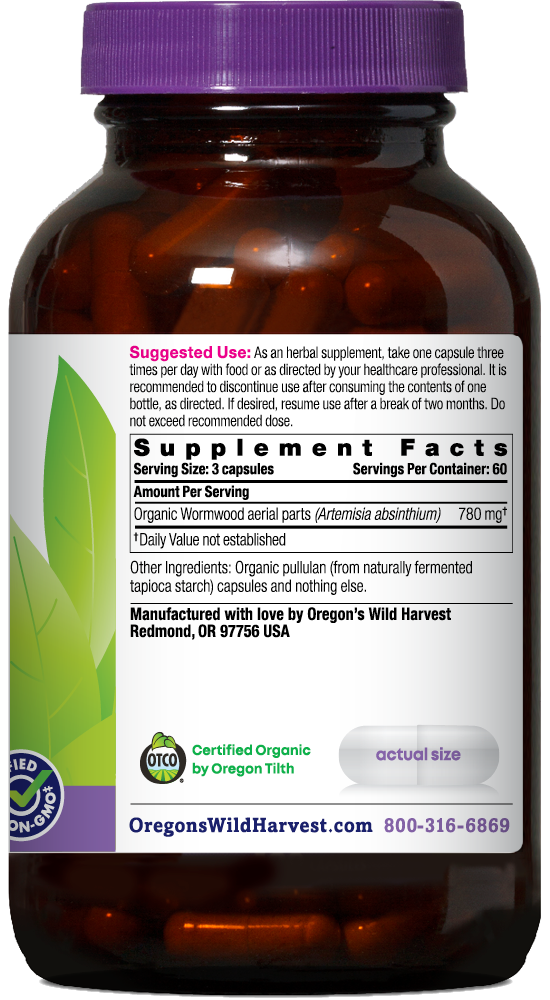 Oregon's Wild Harvest Wormwood Organic 180 Capsules right side