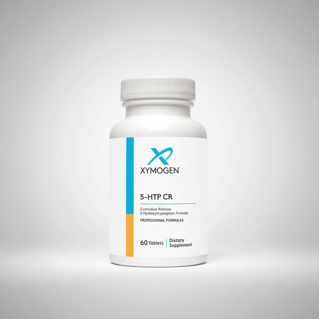 Xymogen 5-HTP CR dietary supplement bottle on a white background