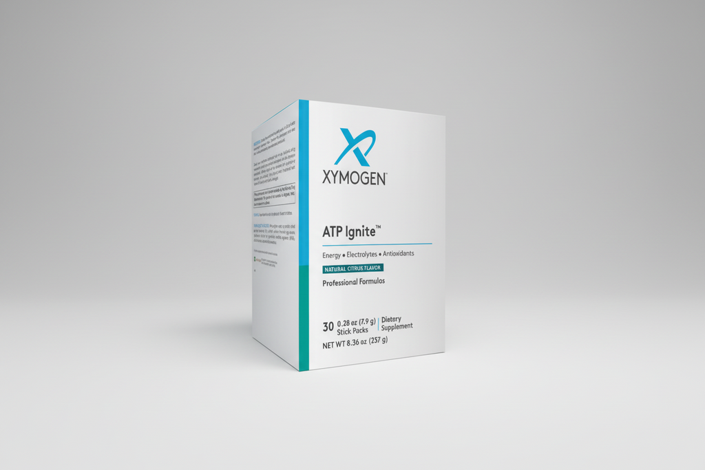 Xymogen ATP Ignite dietary supplement packaging on a white background