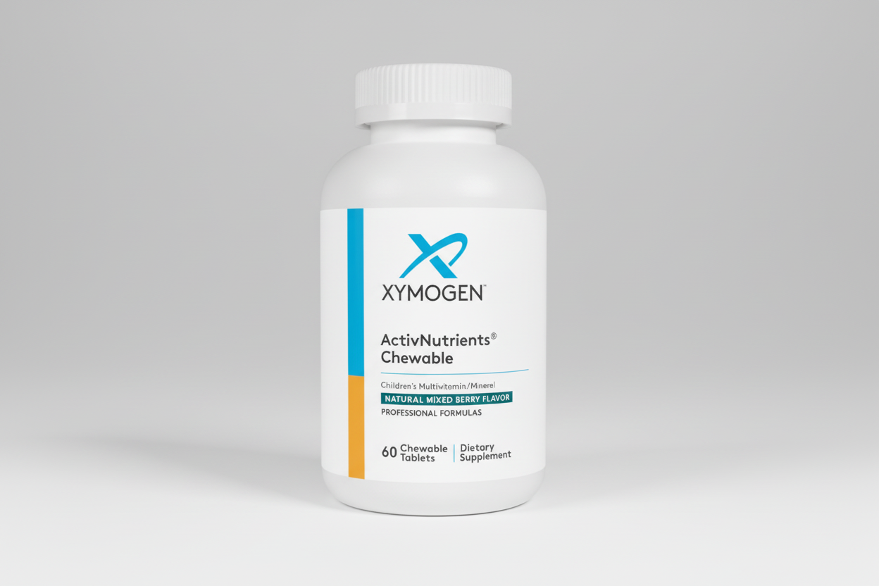 Xymogen ActivNutrients Chewable supplement bottle on a white background
