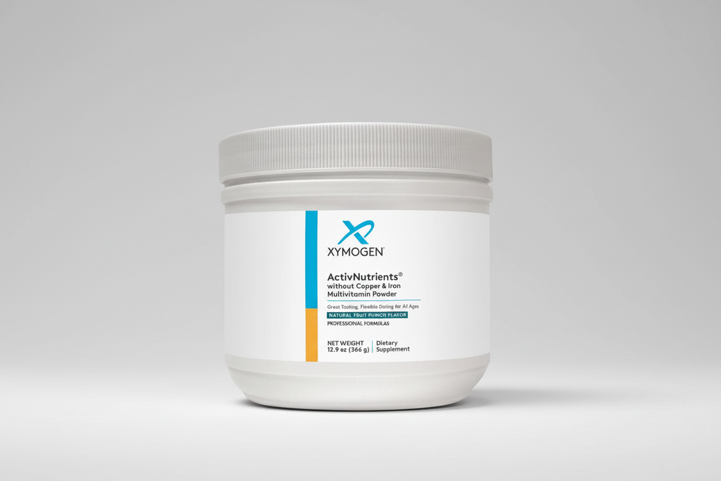 Xymogen ActivNutrients supplement powder container on a white background