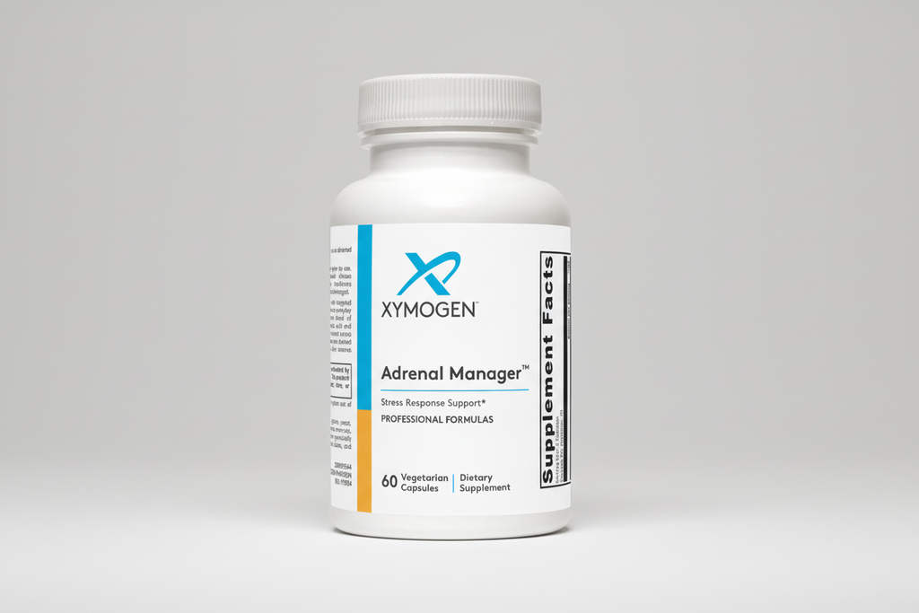 Xymogen Adrenal Manager dietary supplement bottle on a white background
