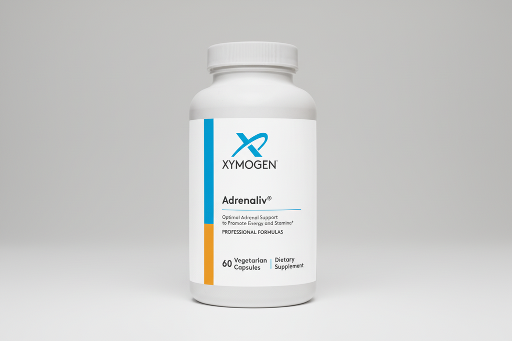 XYMOGEN Adrenaliv dietary supplement bottle on a white background