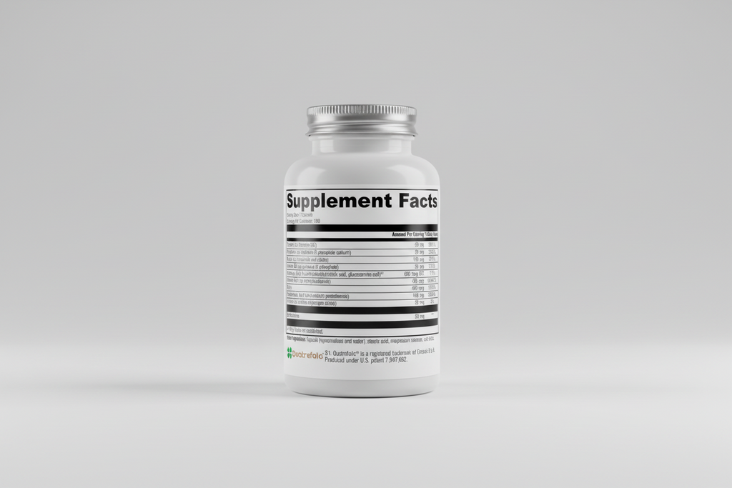 Supplement facts label with detailed nutritional information on a white background