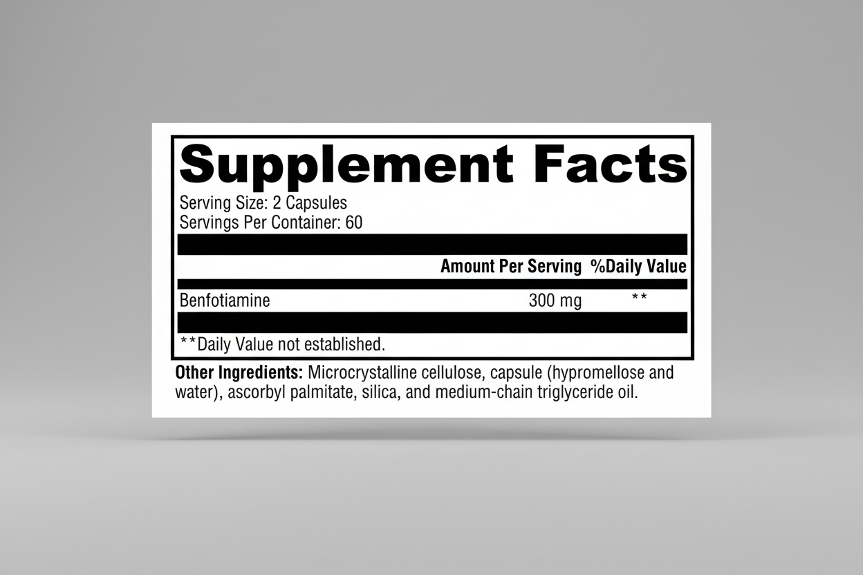 Supplement facts label with detailed nutritional information on a white background