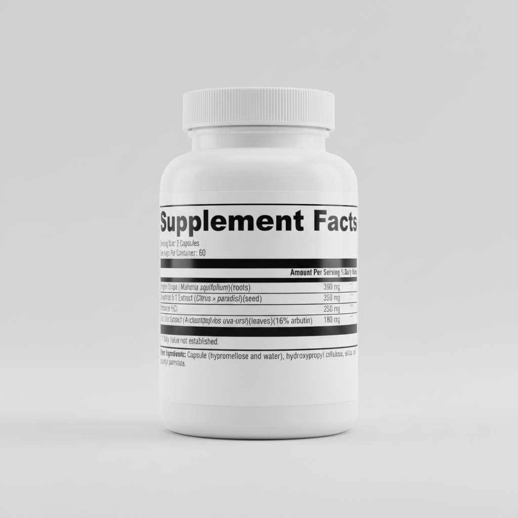 Supplement facts label with various ingredients and their amounts per serving.