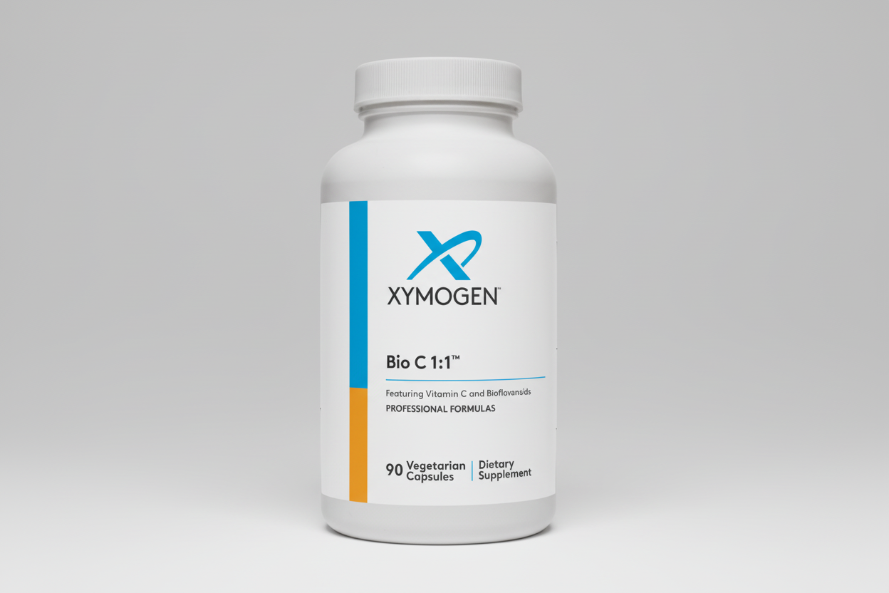 Xymogen Bio C 1:1 dietary supplement bottle on a white background