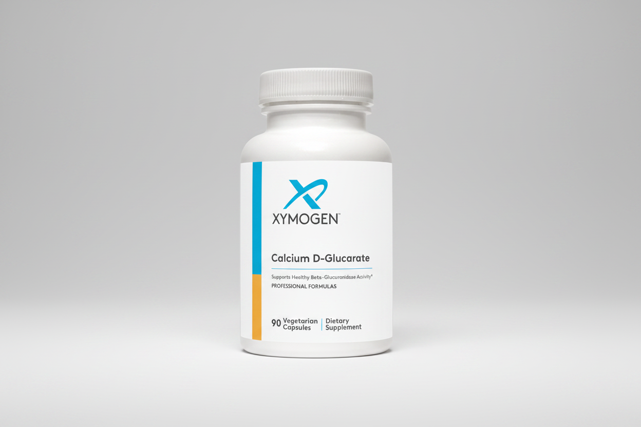 Xymogen Calcium D-Glucarate dietary supplement bottle on a white background