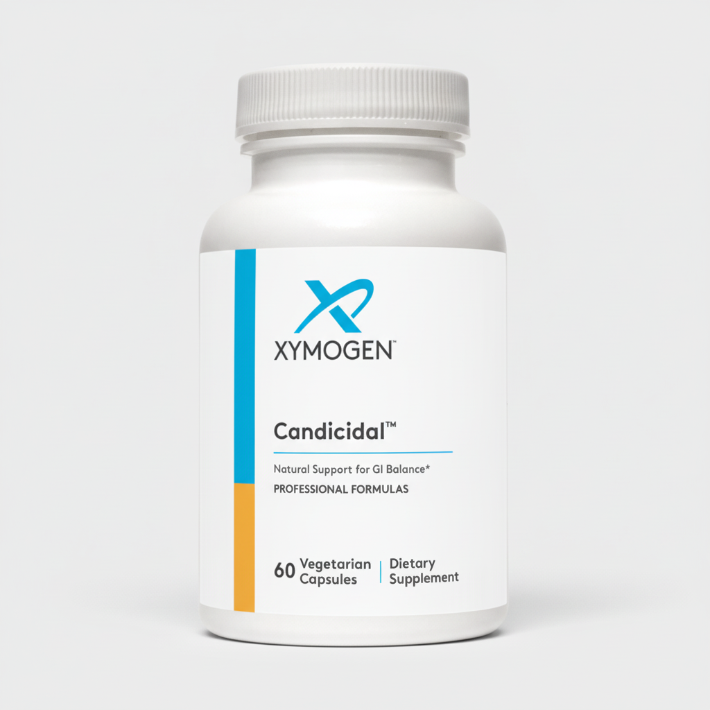 Xymogen Candididal dietary supplement bottle on a white background