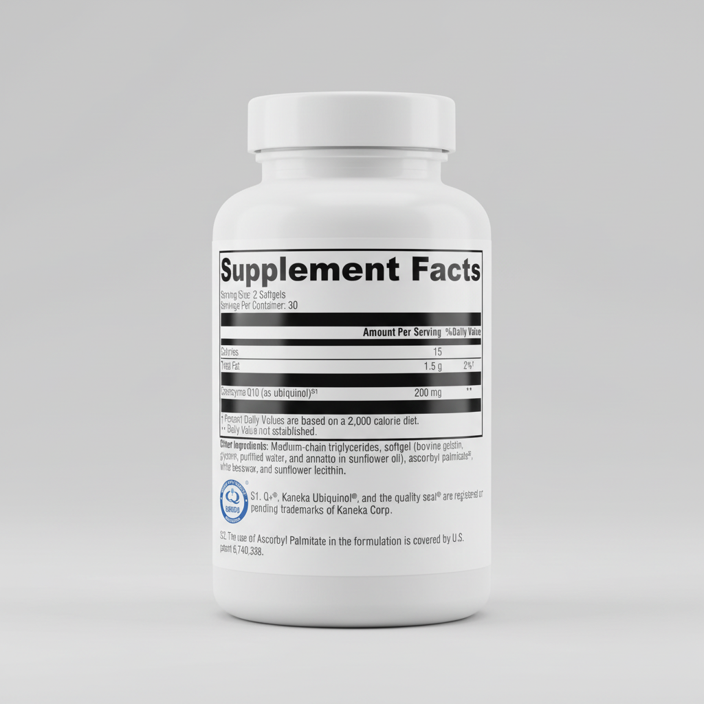 Supplement facts label with nutritional information and ingredients on a white background