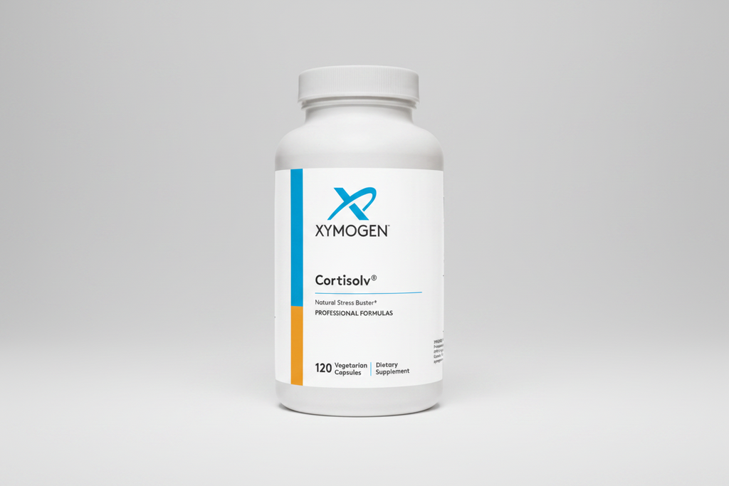 Xymogen Cortisolv dietary supplement bottle on a white background
