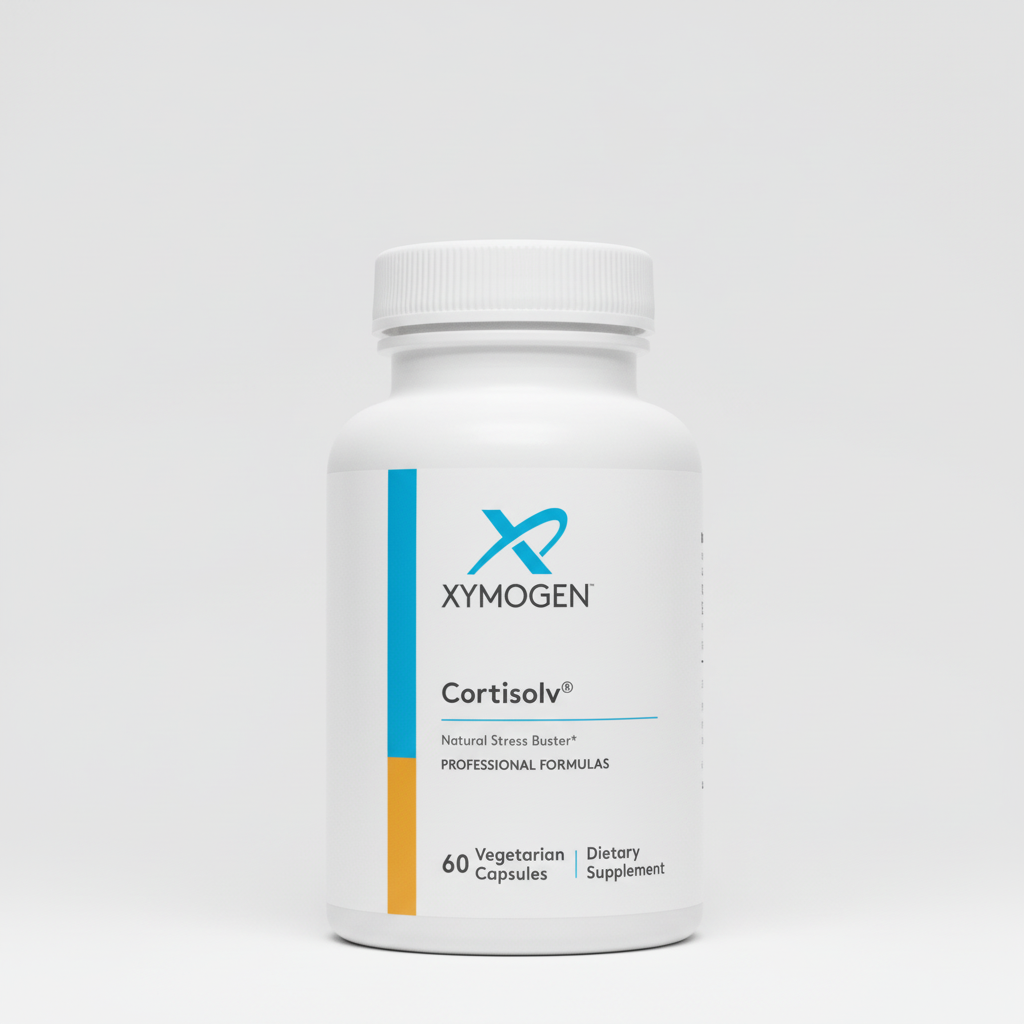 Xymogen Cortisolv dietary supplement bottle on a white background