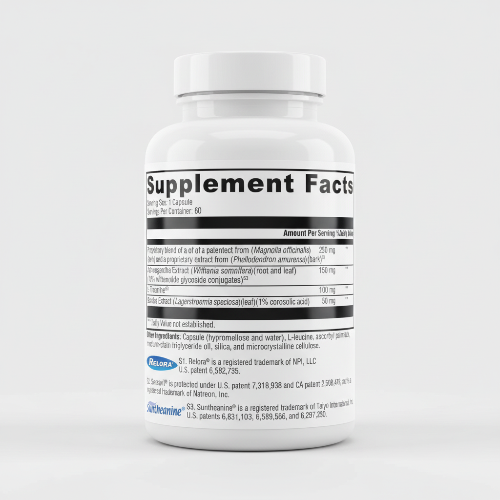 Supplement facts label with detailed ingredient information and branding.