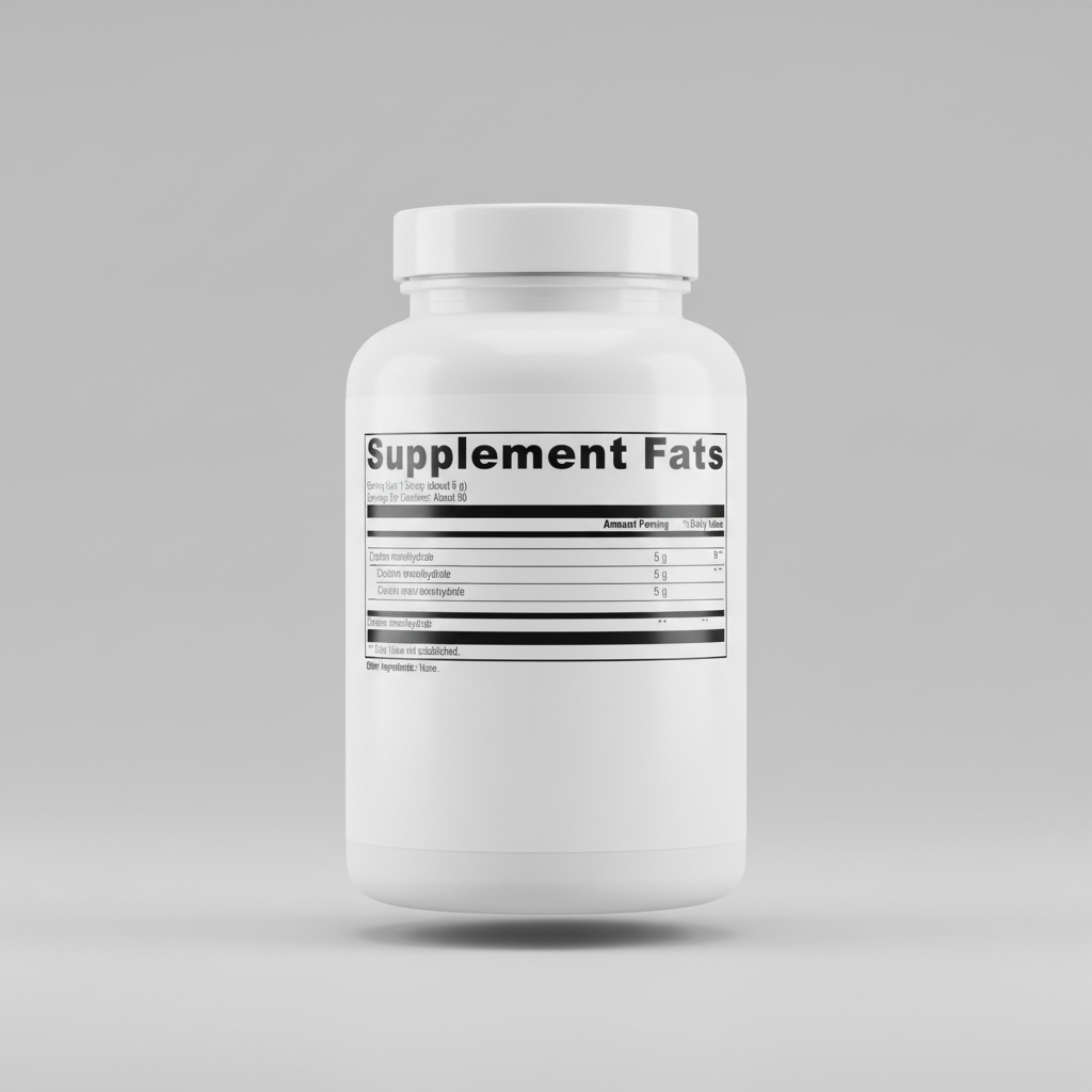 Supplement facts label with serving size, servings per container, and ingredient details.