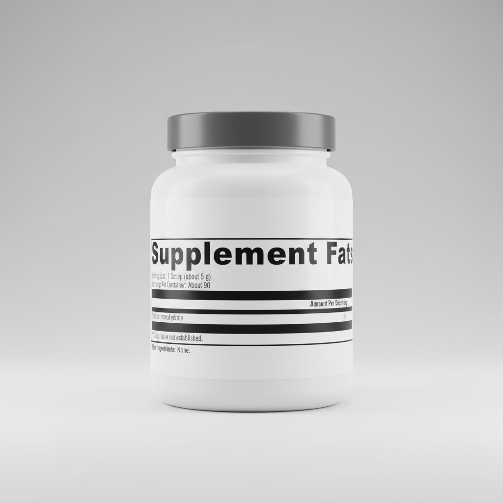 Supplement facts label with serving size, servings per container, and ingredient details.