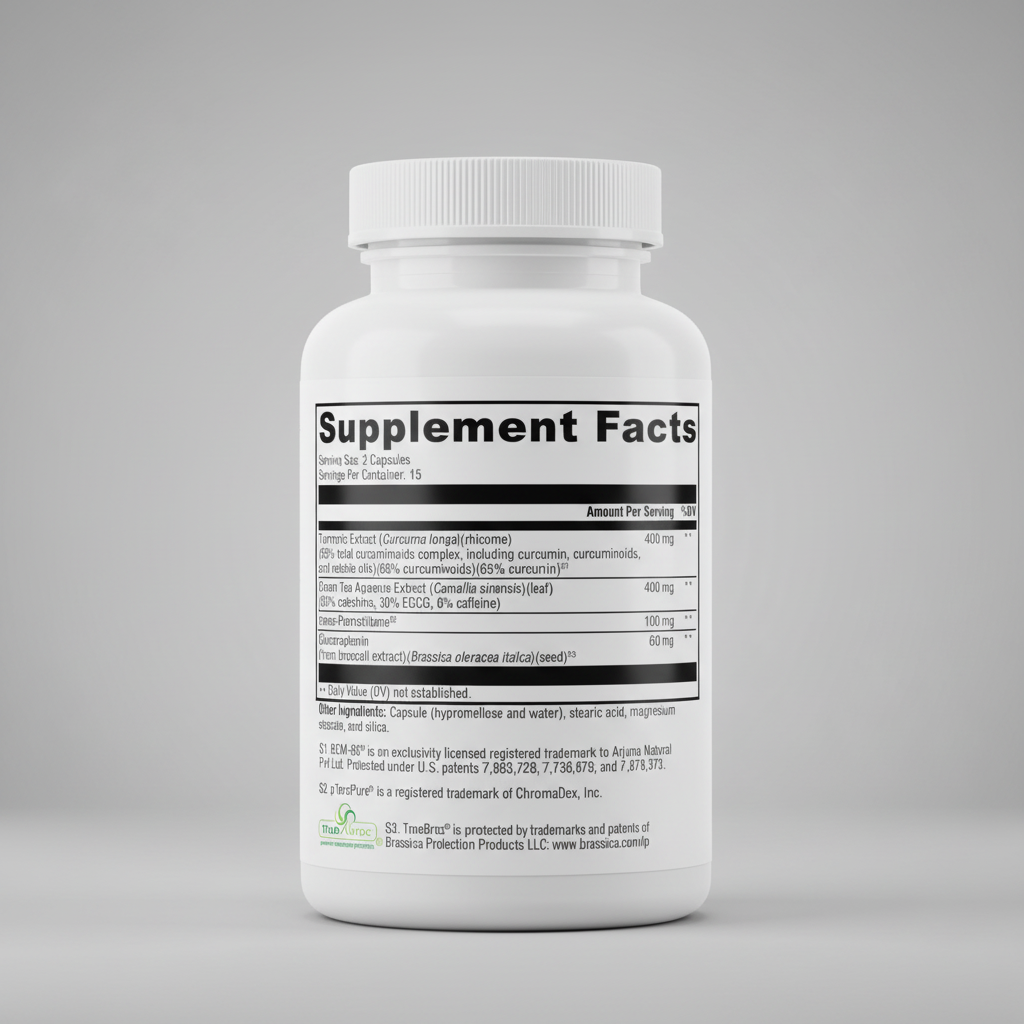 Supplement facts label with detailed nutritional information on a white background
