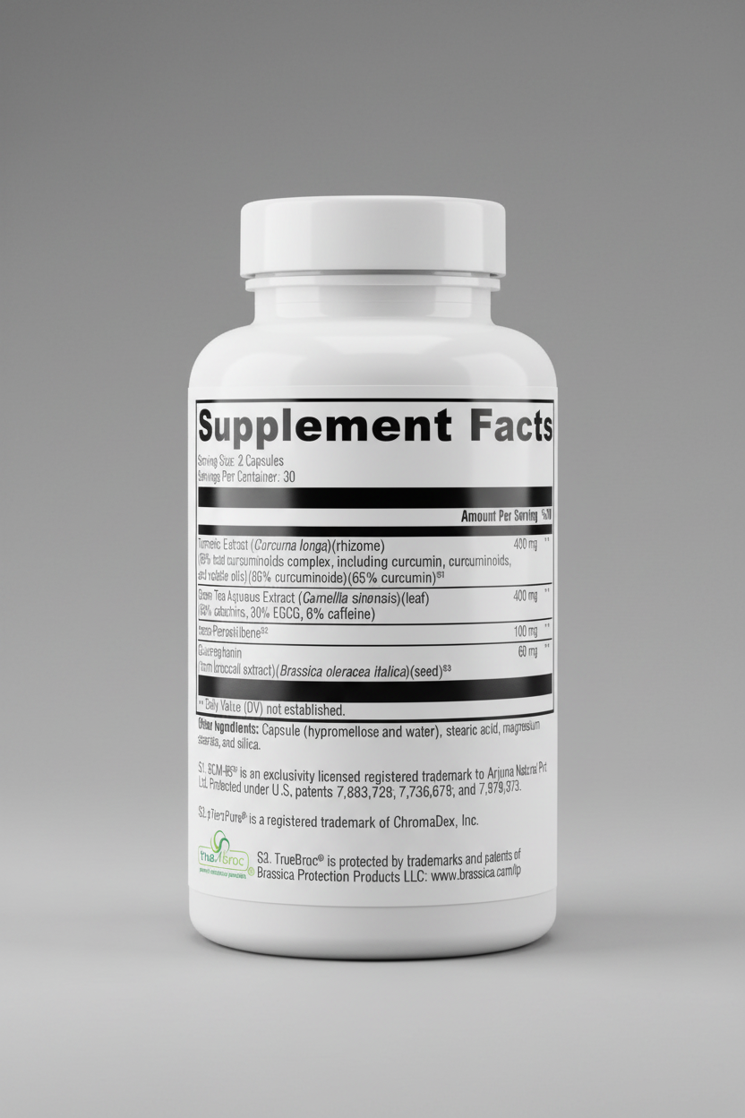 Supplement facts label with various extracts and their amounts per serving
