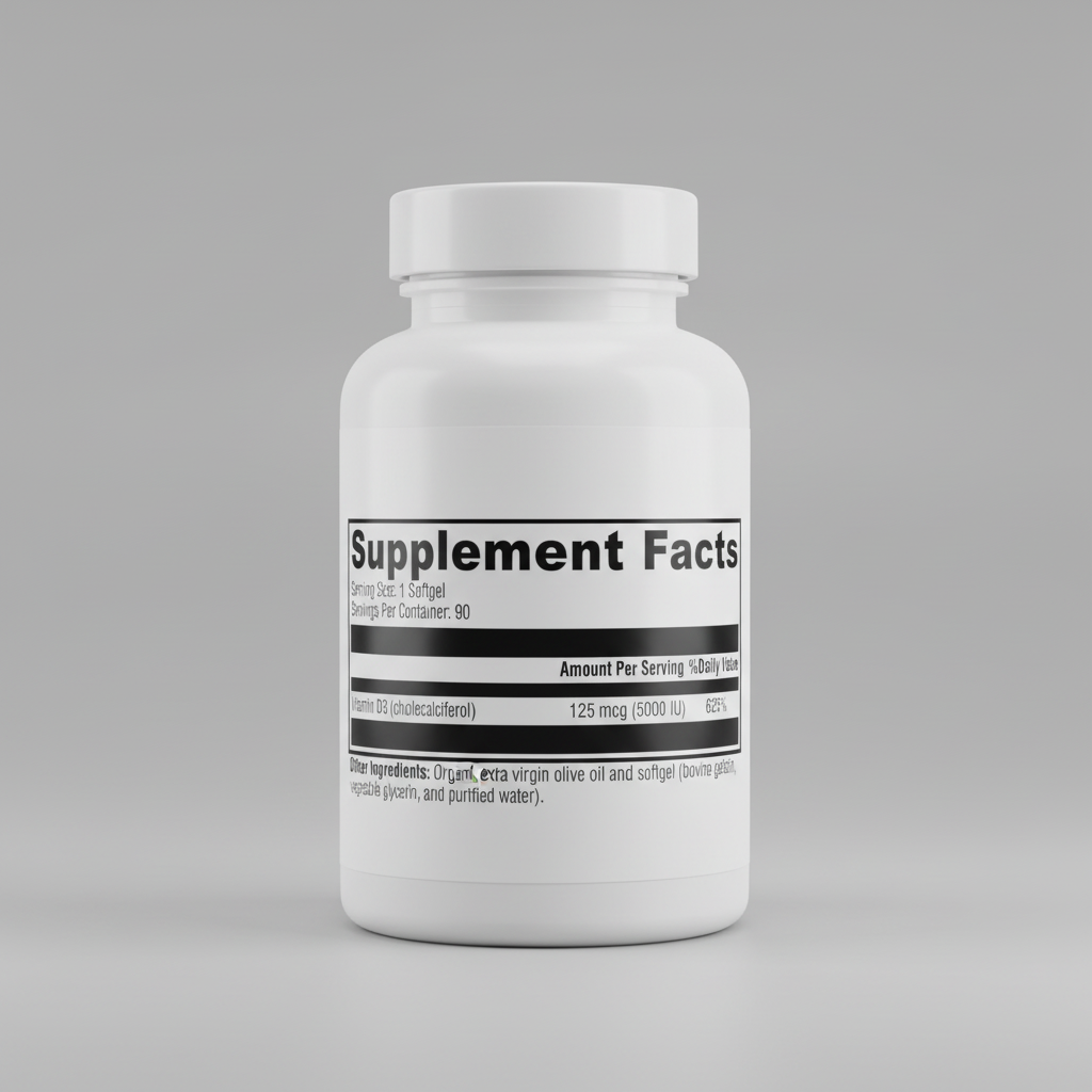Supplement facts label with vitamin D3 information on a white background