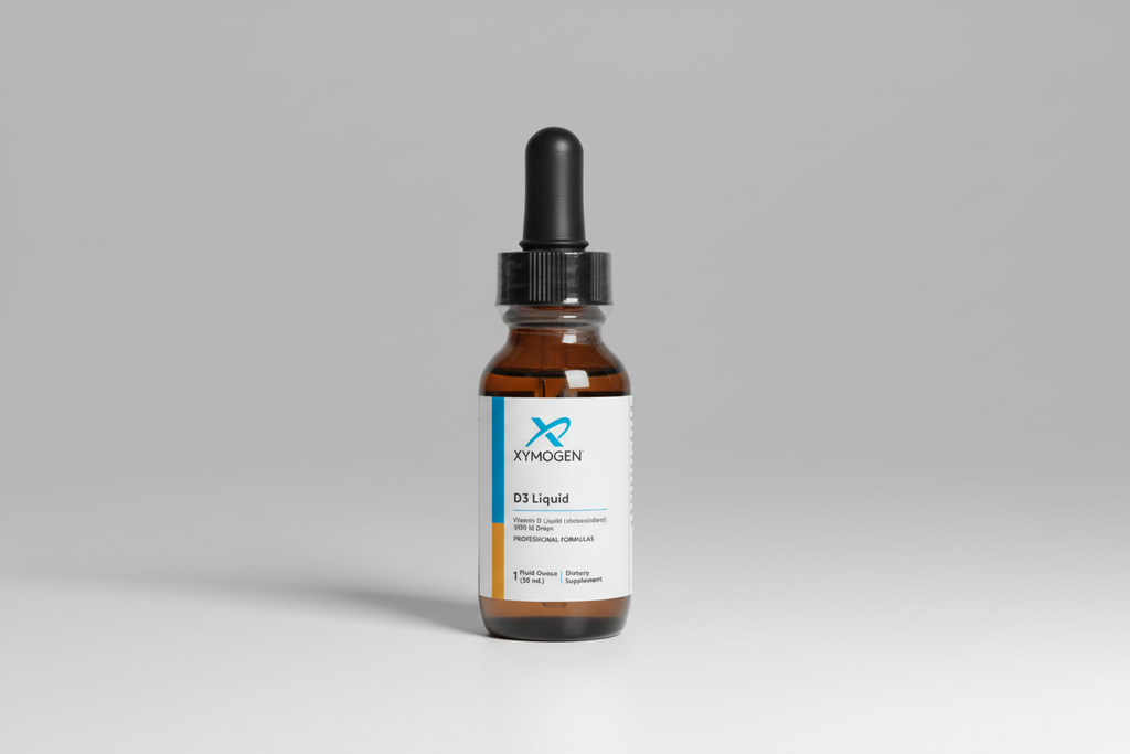 Bottle of Xymogen D3 Liquid on a white background