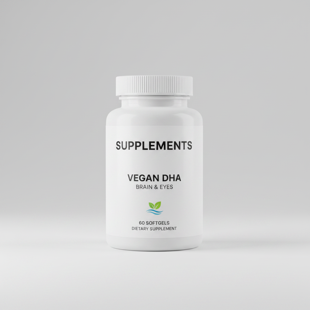 Supplement facts label with DHA content on a white background