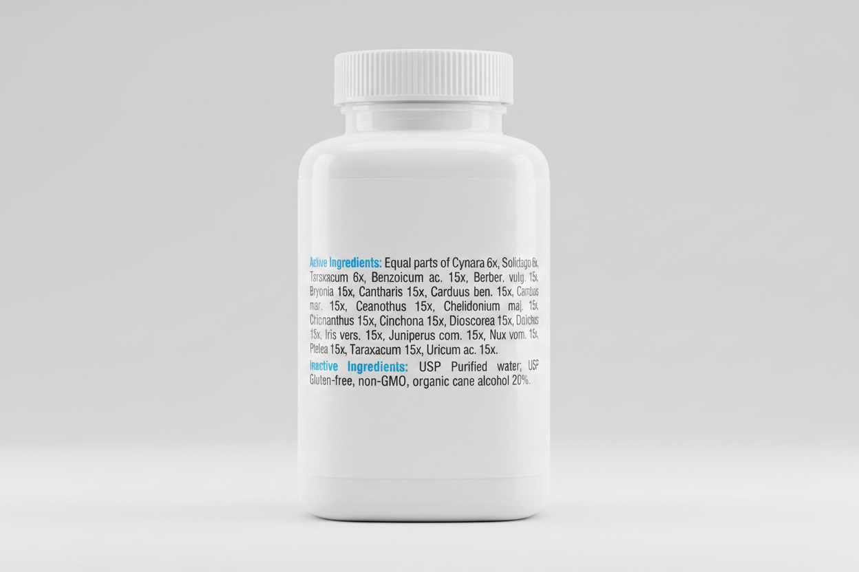 List of active and inactive ingredients on a white background