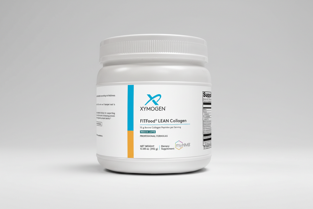 Xymogen FITFood Lean Collagen supplement container on a white background
