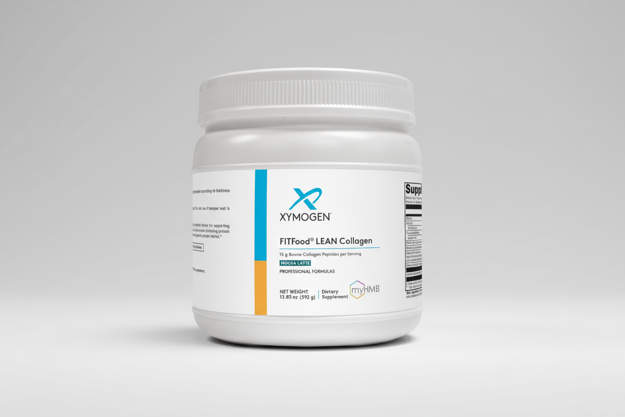Xymogen FITFood Lean Collagen supplement container on a white background