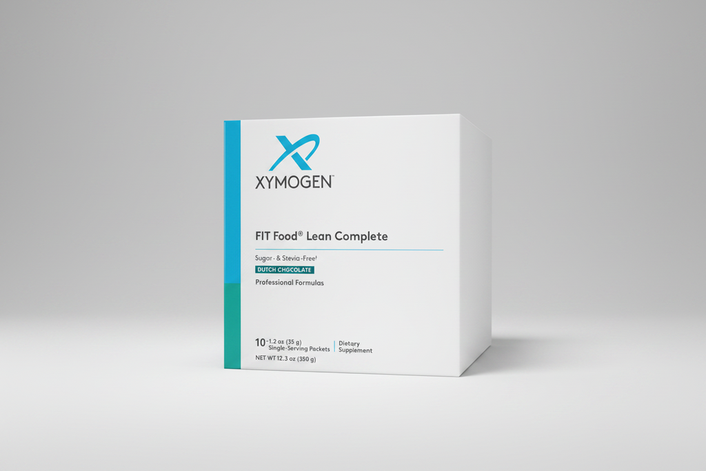 Box of Xymogen FIT Food Lean Complete dietary supplement on a white background