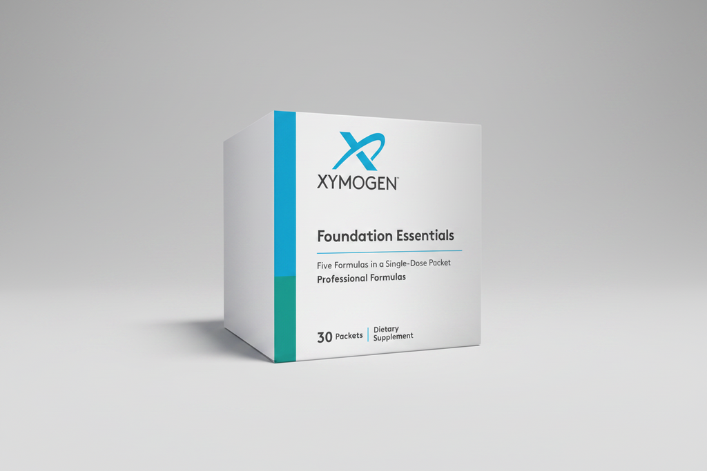 Xymogen Foundation Essentials dietary supplement box on a white background