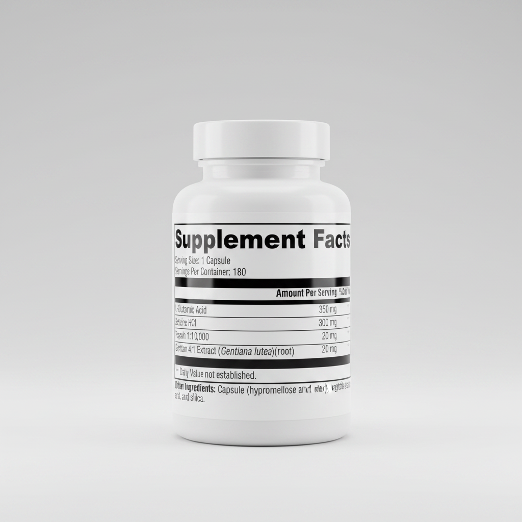Supplement facts label with various ingredients and their amounts per serving.
