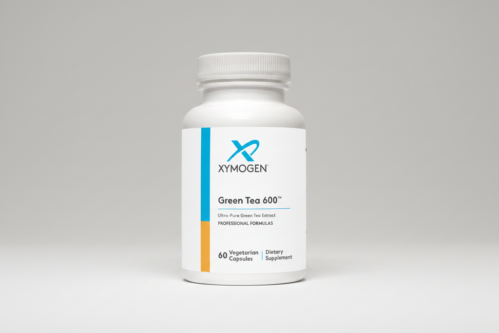 Xymogen Green Tea 600 dietary supplement bottle on a white background