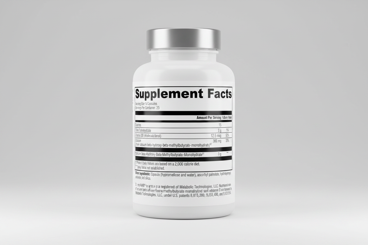 Supplement facts label with detailed nutritional information on a white background