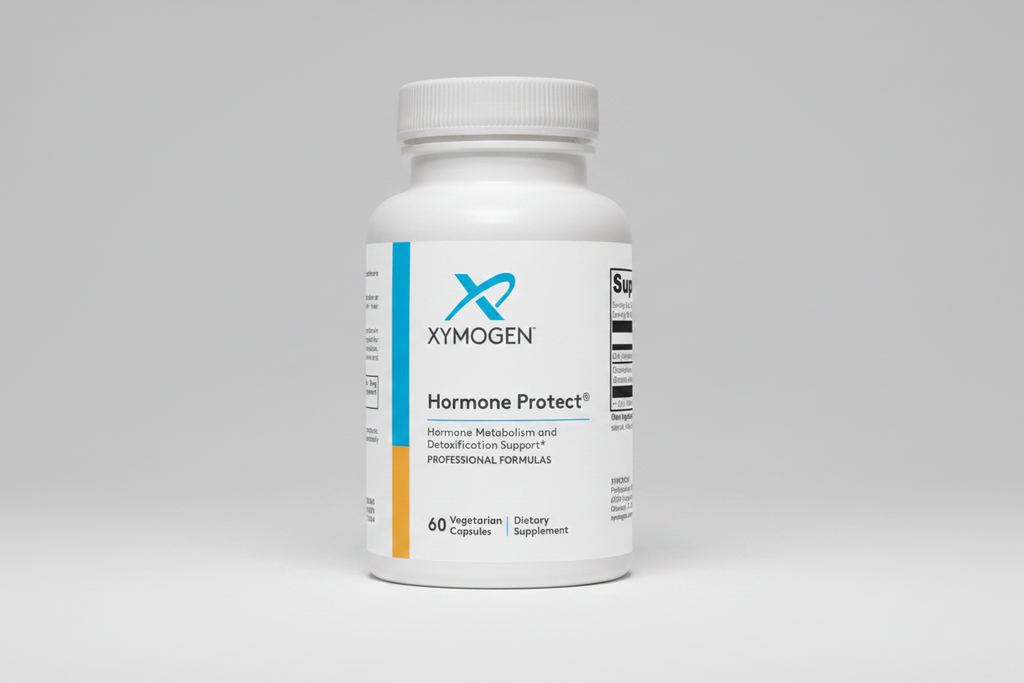 Xymogen Hormone Protect supplement bottle on a white background