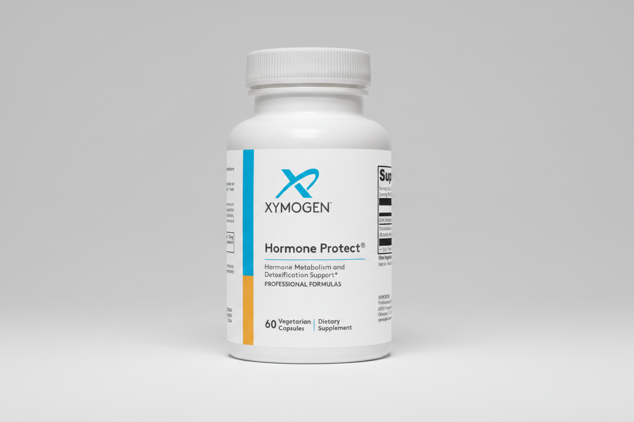 Xymogen Hormone Protect supplement bottle on a white background