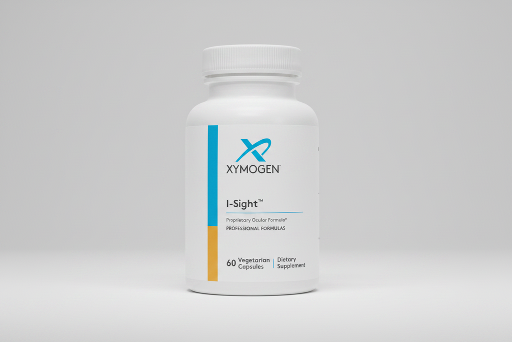 XYMOGEN I-Sight dietary supplement bottle on a white background