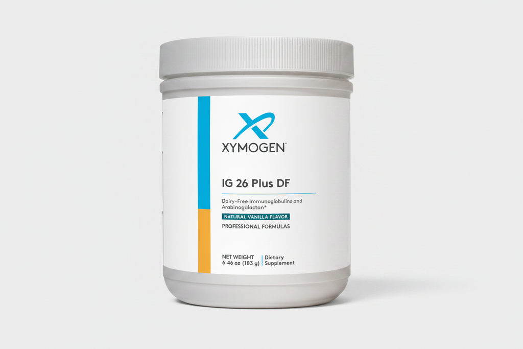 Xymogen IG 26 Plus DF supplement container on a white background