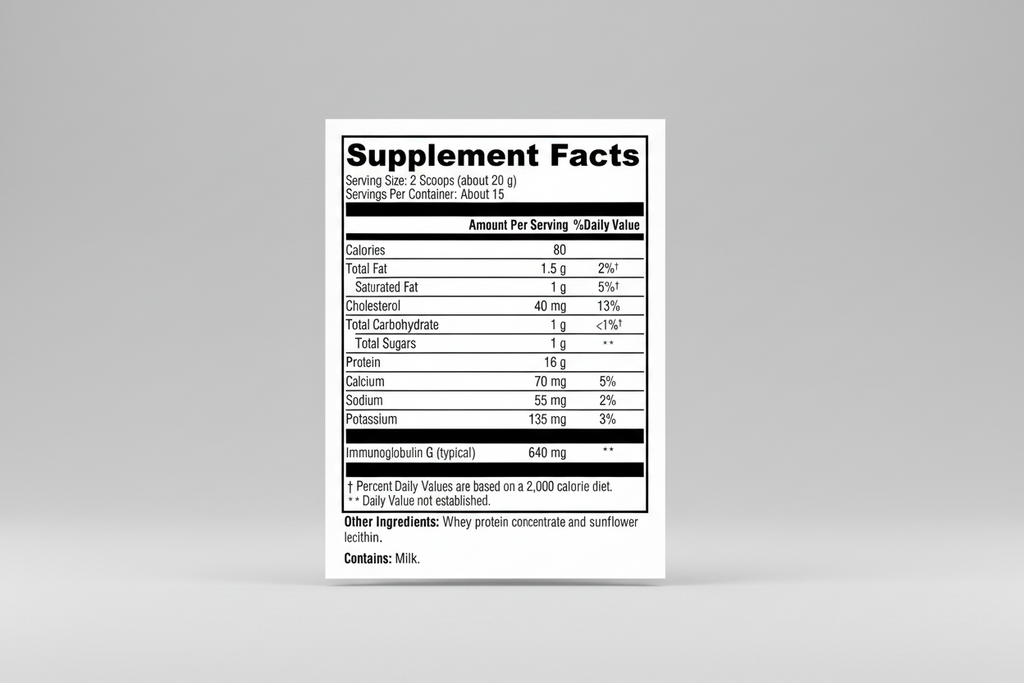 Supplement facts label with nutritional information on a white background