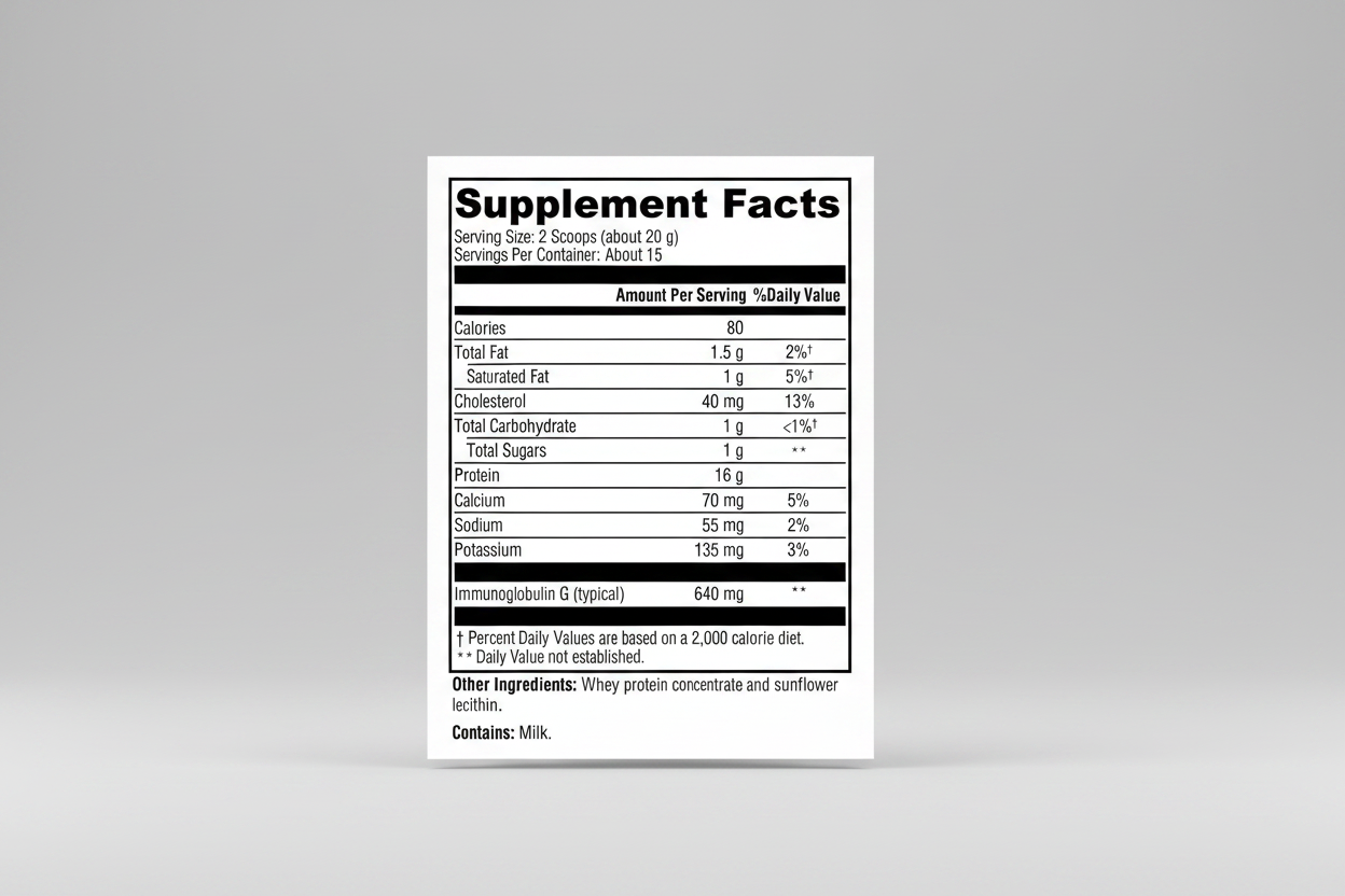 Supplement facts label with nutritional information on a white background