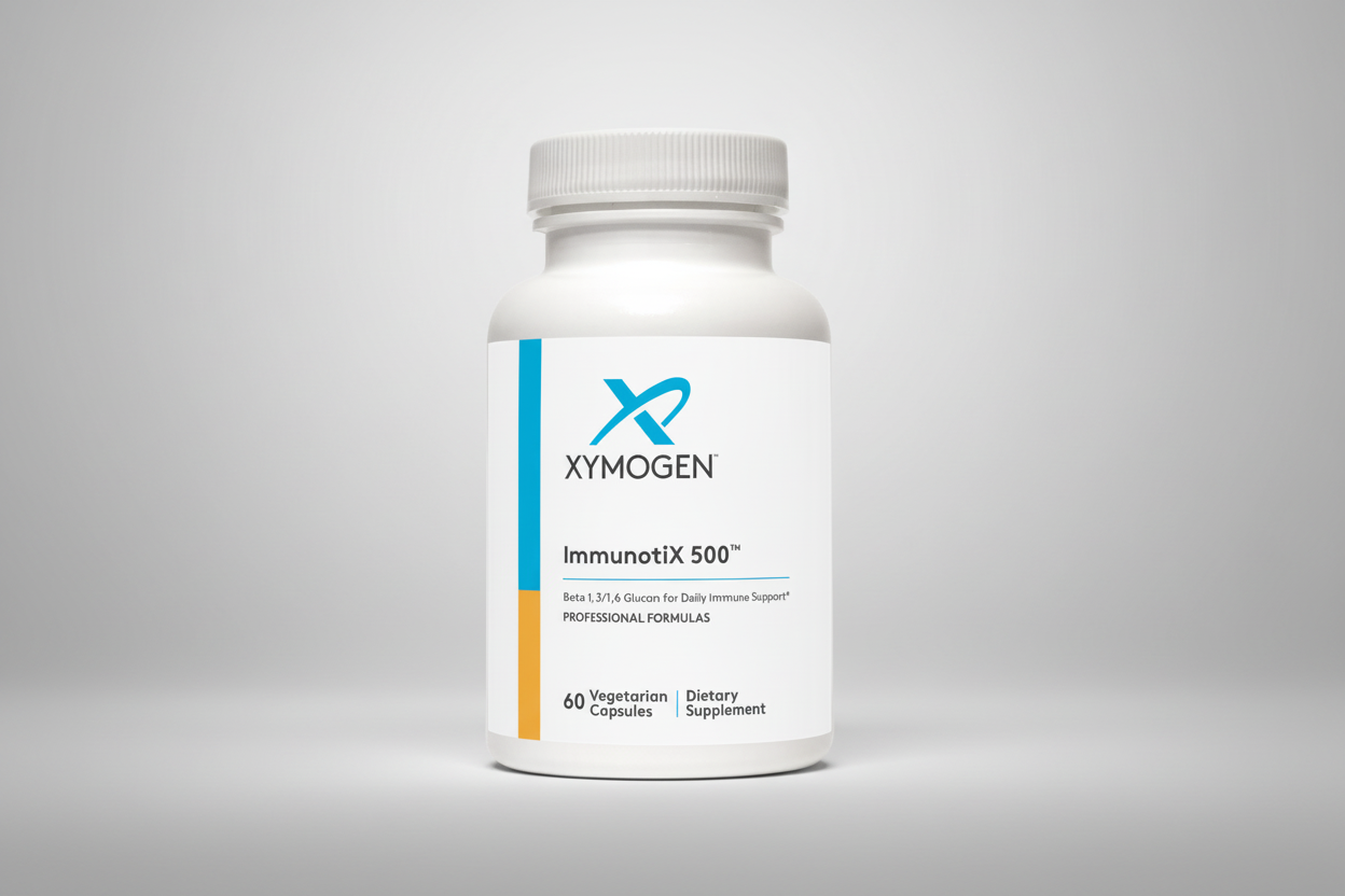 Xymogen ImmunotiX 500 dietary supplement bottle on a white background
