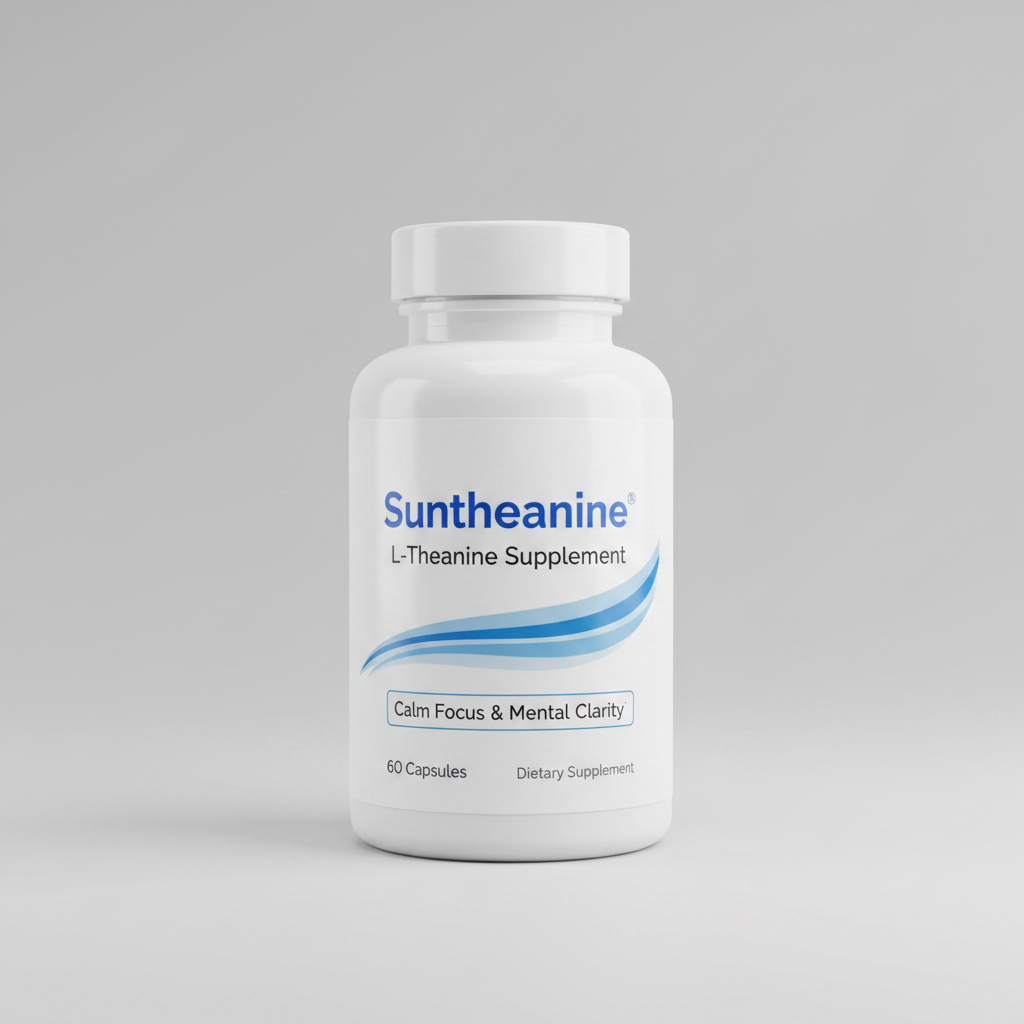 Supplement facts label with L-Theanine content on a white background