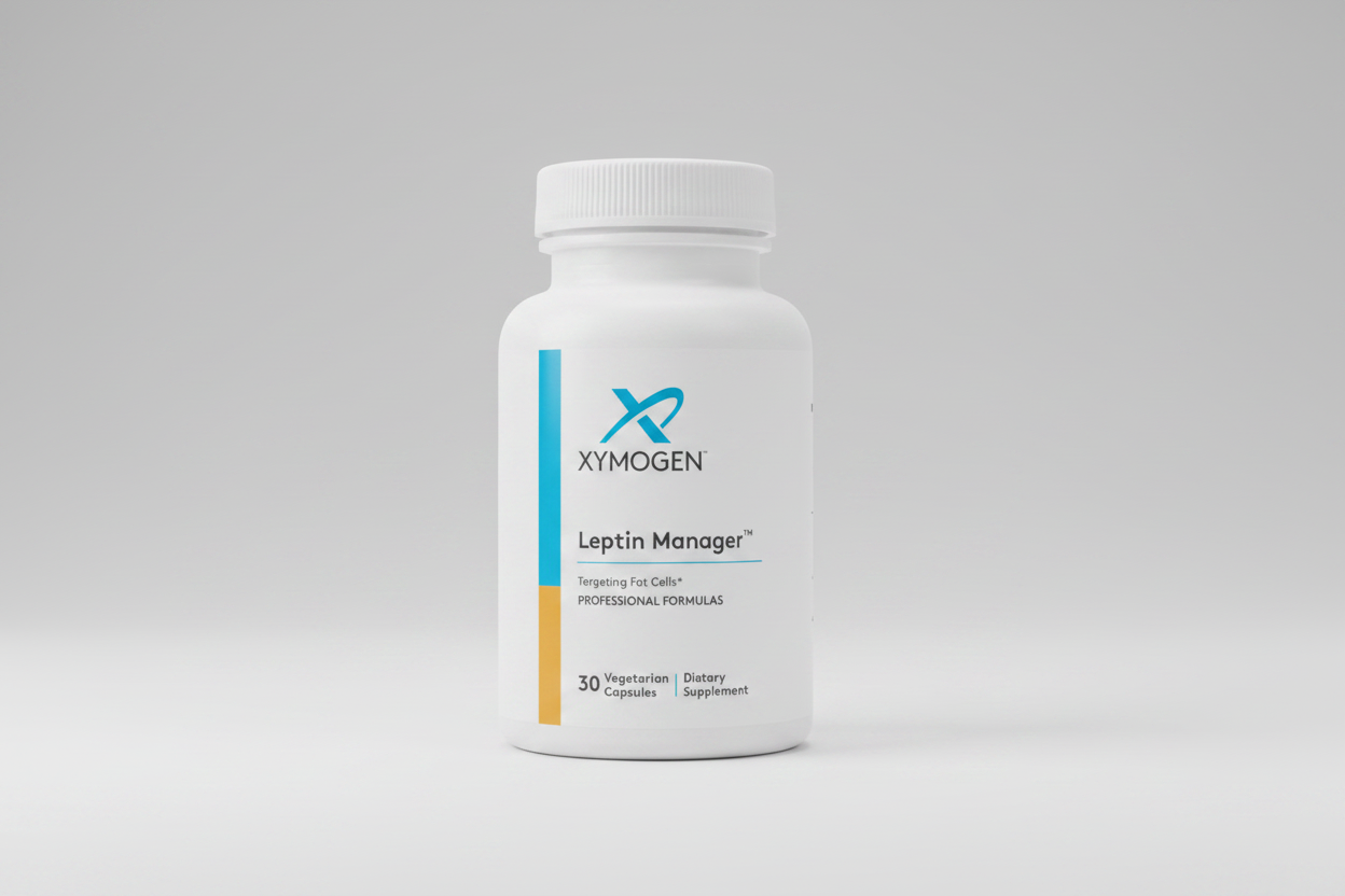Xymogen Leptin Manager dietary supplement bottle on a white background
