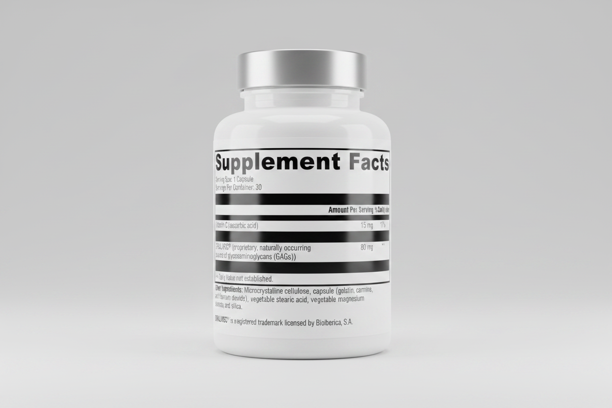 Supplement facts label with detailed nutritional information on a white background