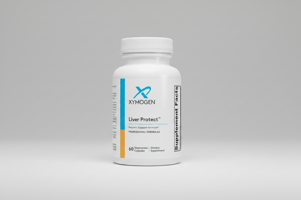 Xymogen Liver Protect supplement bottle on a white background