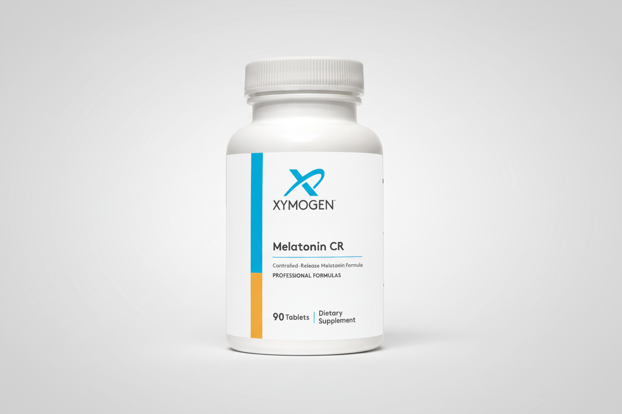 Xymogen Melatonin CR supplement bottle on a white background
