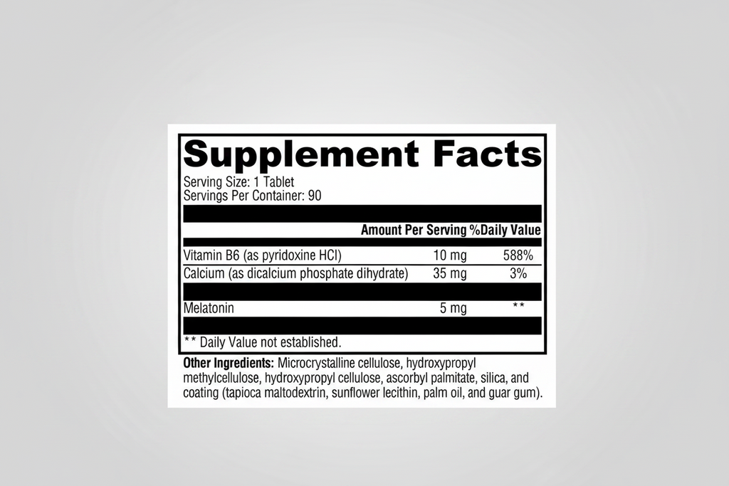 Supplement facts label with vitamins and minerals on a white background