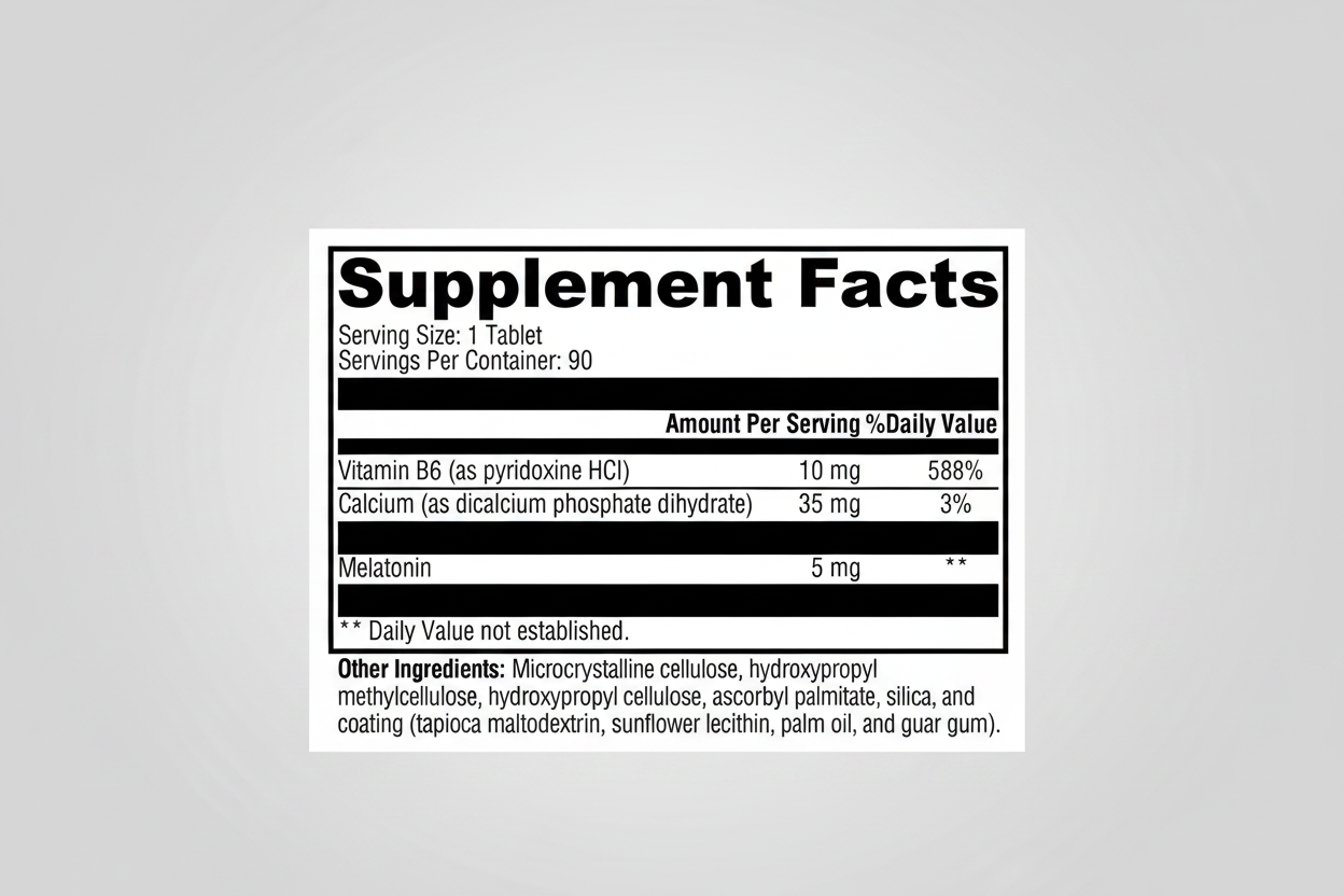 Supplement facts label with vitamins and minerals on a white background