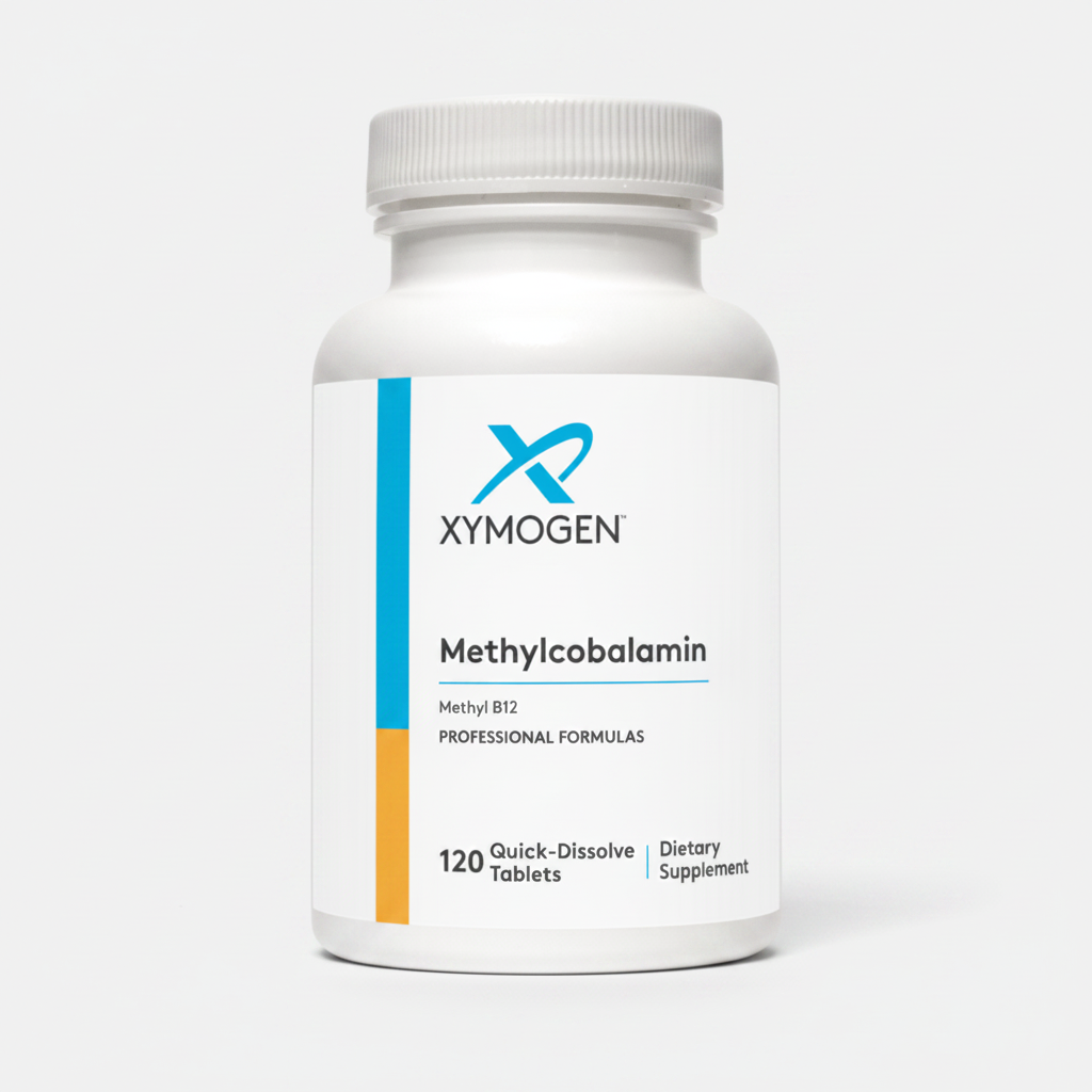 Xymogen Methylcobalamin supplement bottle on a white background