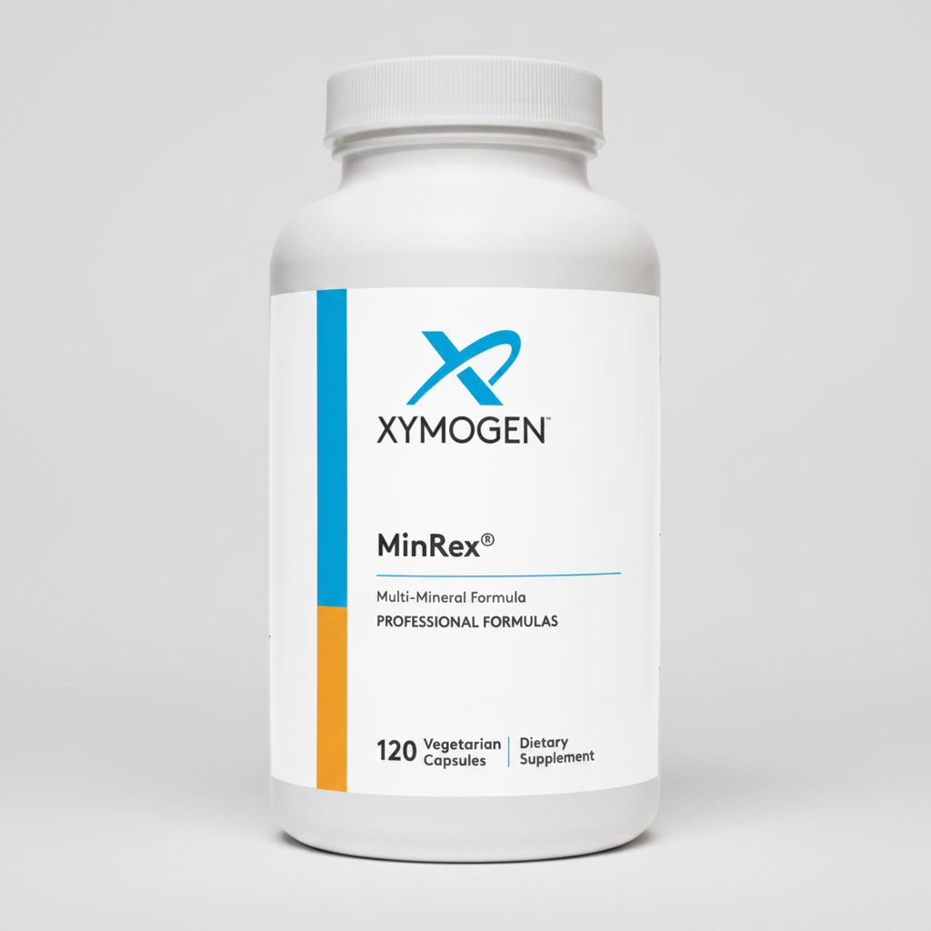 Xymogen MinRex dietary supplement bottle on a white background