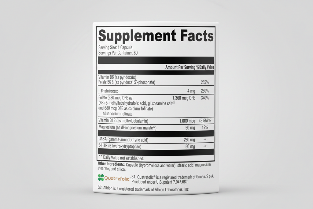 Supplement facts label with detailed nutritional information on a white background