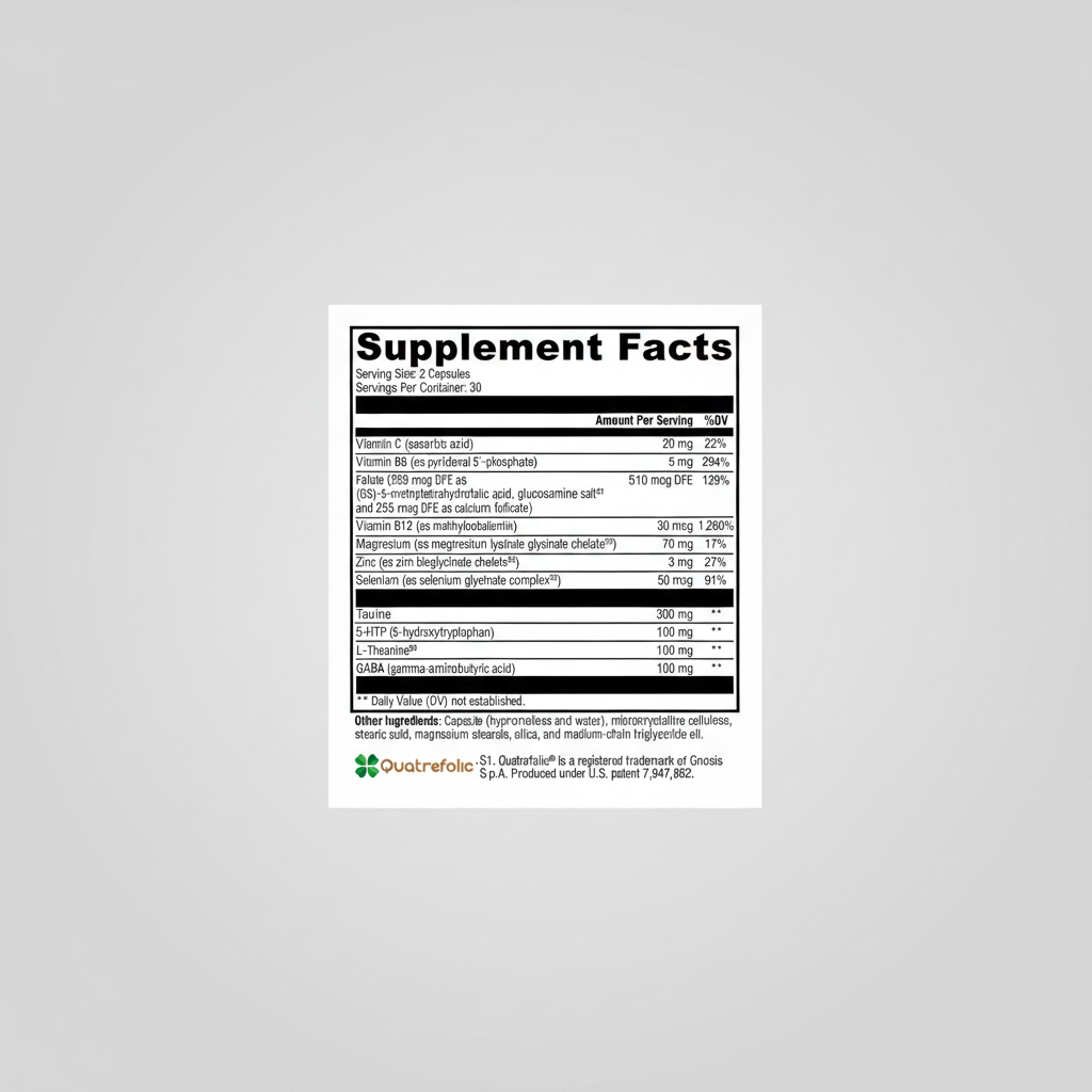 Supplement facts label with detailed nutritional information on a white background